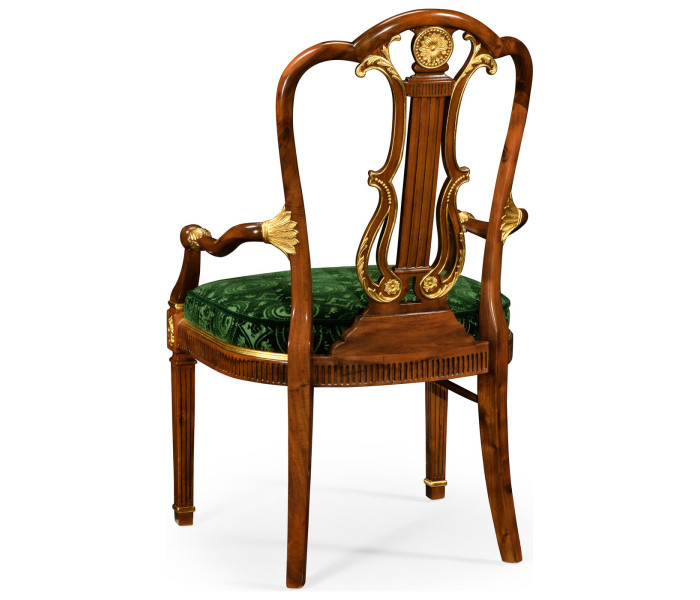 Neo-classical gilded lyre back dining armchair