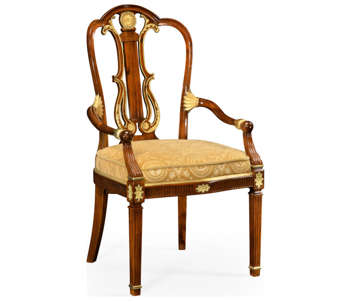 Neo-classical gilded lyre back dining armchair