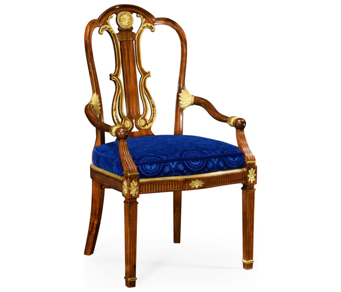 Neo-classical gilded lyre back dining armchair