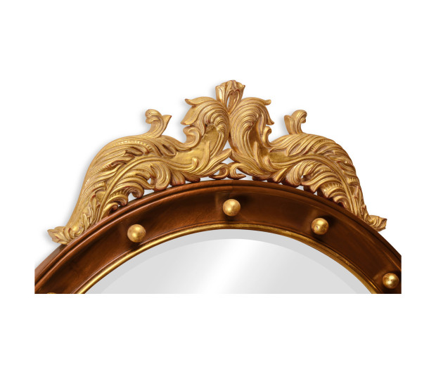 Mahognay & gilt round convex eglomise mirror (Large)