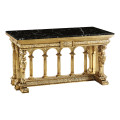 French Library Table - Gold leaf & Nero Marquina marble top