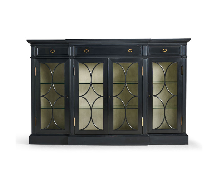 Four Door Breakfront Black Display Cabinet