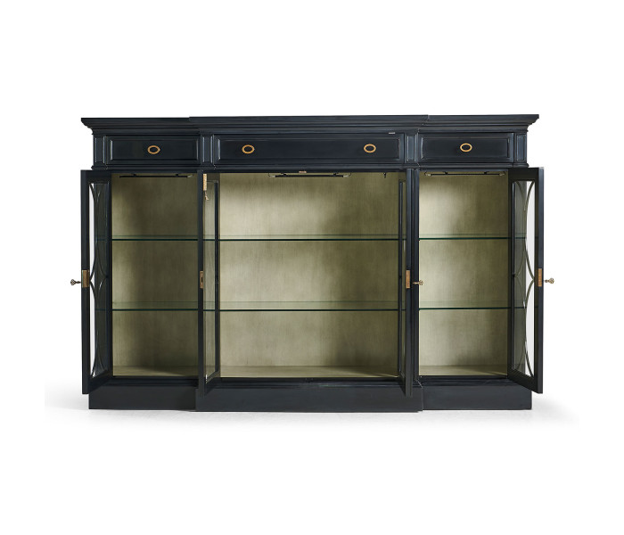 Four Door Breakfront Black Display Cabinet