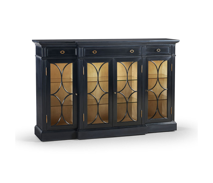 Four Door Breakfront Black Display Cabinet