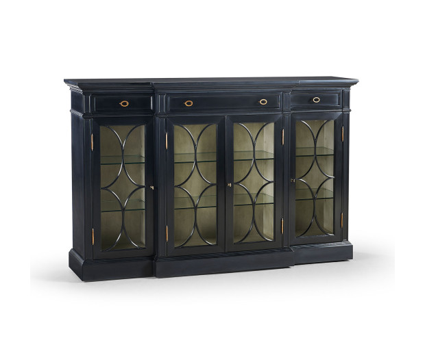 Four Door Breakfront Black Display Cabinet