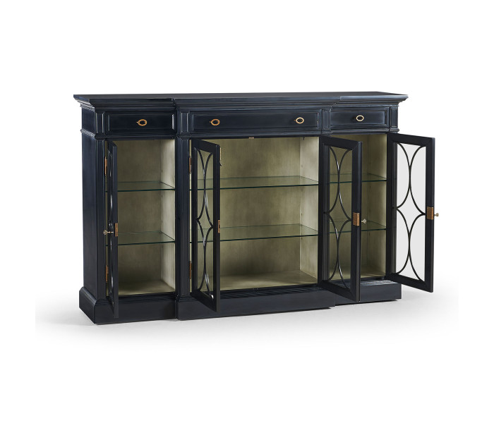 Four Door Breakfront Black Display Cabinet