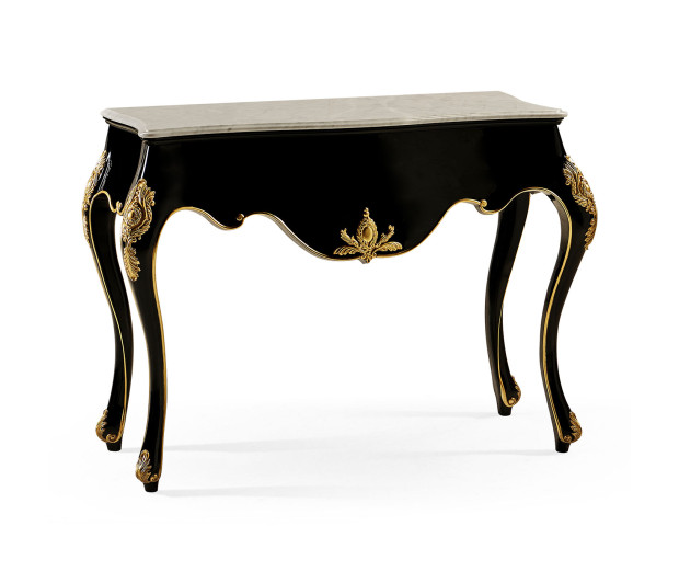 Ocala Smoky black & gilded console  table with marble top