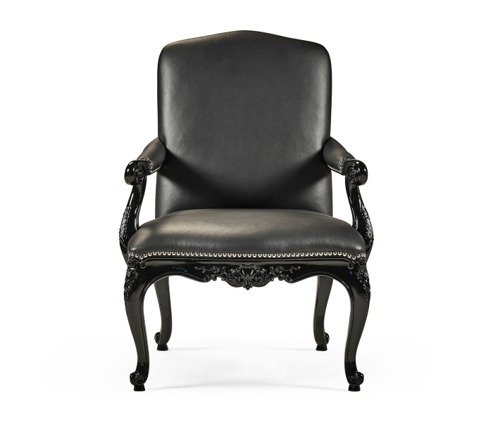 Clivedon Carved Chair - Black Leather