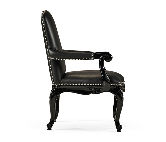 Clivedon Carved Chair - Black Leather