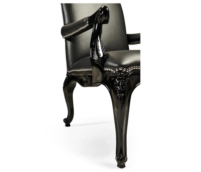Clivedon Carved Chair - Black Leather