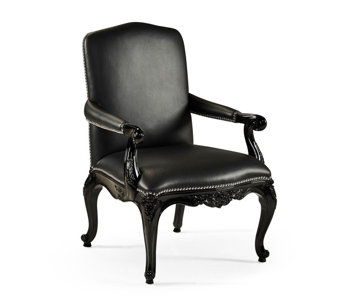 Clivedon Carved Chair - Black Leather