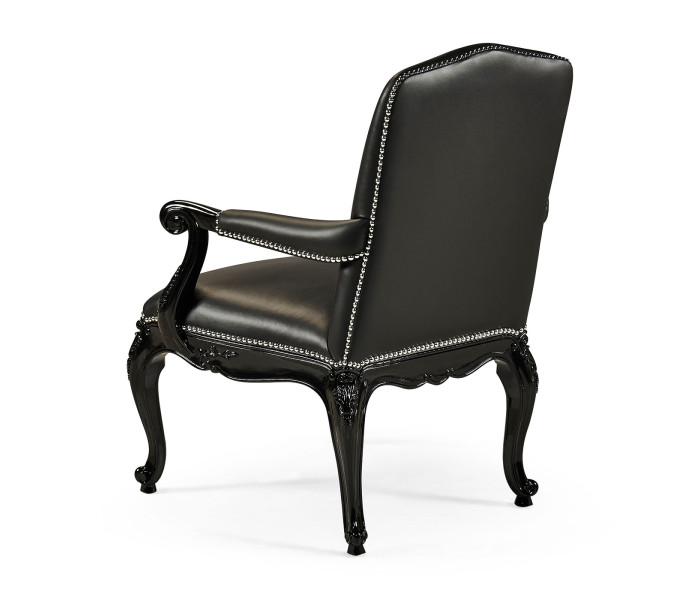 Clivedon Carved Chair - Black Leather