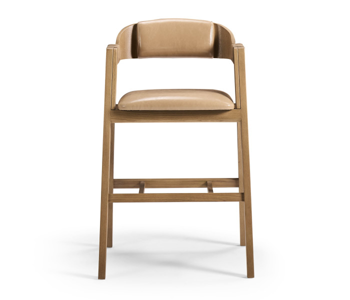 Brass, Wood And Leather Bar Stool