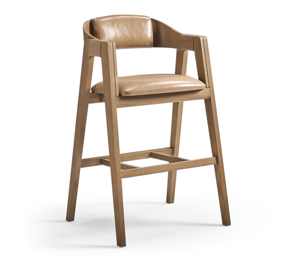 Brass, Wood And Leather Bar Stool