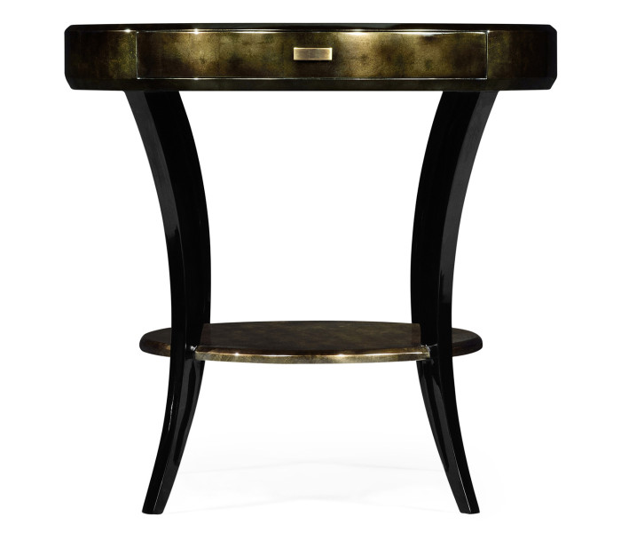 Dark Bronze Round Side Table with Drawer