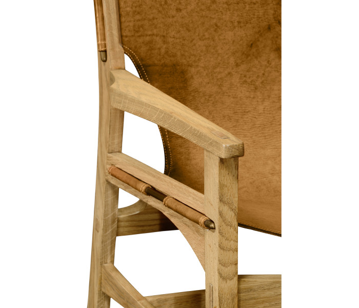 Midcentury Style Slung Medium Antique Chestnut Leather & Light Oak Easy Chair