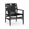 Midcentury Style Slung Black Leather & Black Mocha Oak Easy Chair
