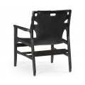 Midcentury Style Slung Black Leather & Black Mocha Oak Easy Chair