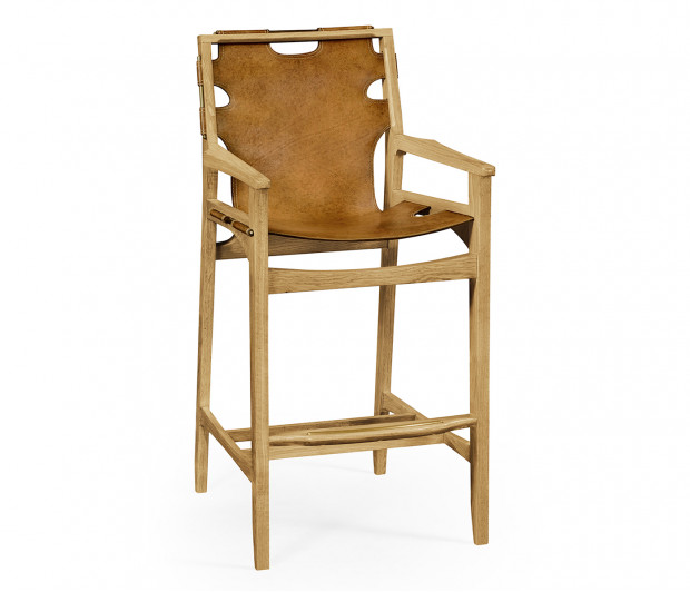 Midcentury Style Slung Leather & Light Oak Bar Stool Midcentury Style Slung Leather & Light Oak Bar Stool