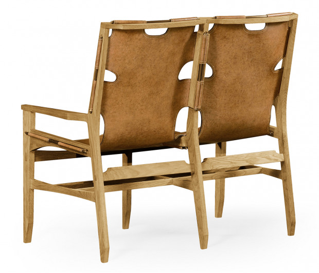 Midcentury Style Slung Leather & Light Oak Two Seat Bench Midcentury Style Slung Leather & Light Oak Two Seat Bench