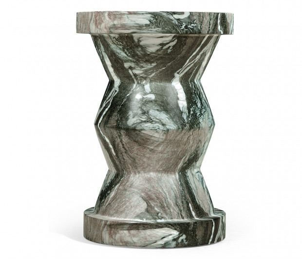 Round Geometric Faux Black & Grey Marble Wine Table