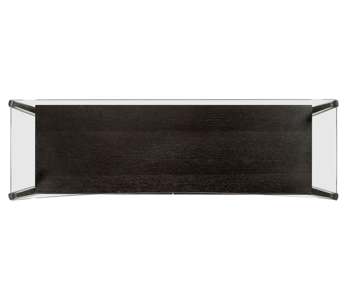 Architects Black Leather & Black Mocha Oak Console Table with Drawers and Glass Top