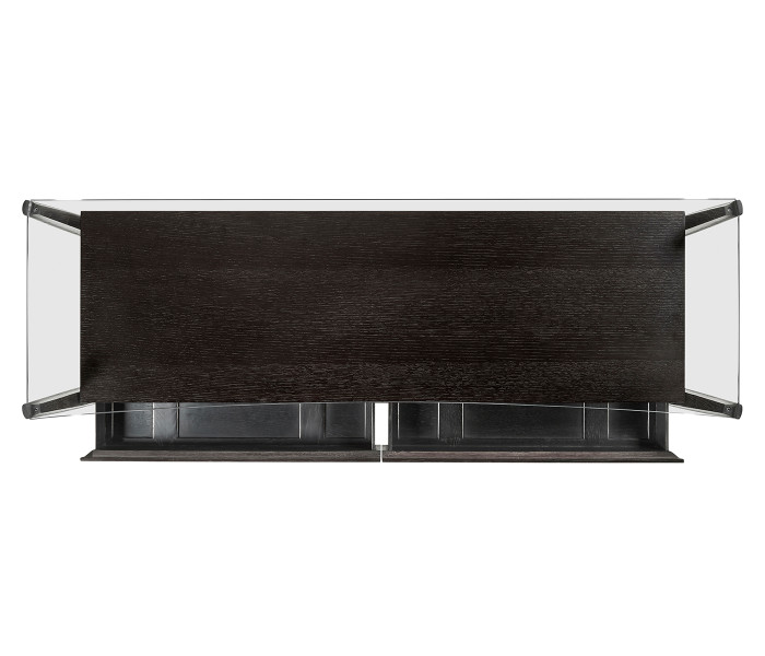 Architects Black Leather & Black Mocha Oak Console Table with Drawers and Glass Top