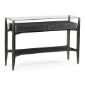 Architects Black Leather & Black Mocha Oak Console Table with Drawers and Glass Top
