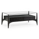 Architects Black Leather & Black Mocha Oak Cocktail Table with Drawers and Glass Top