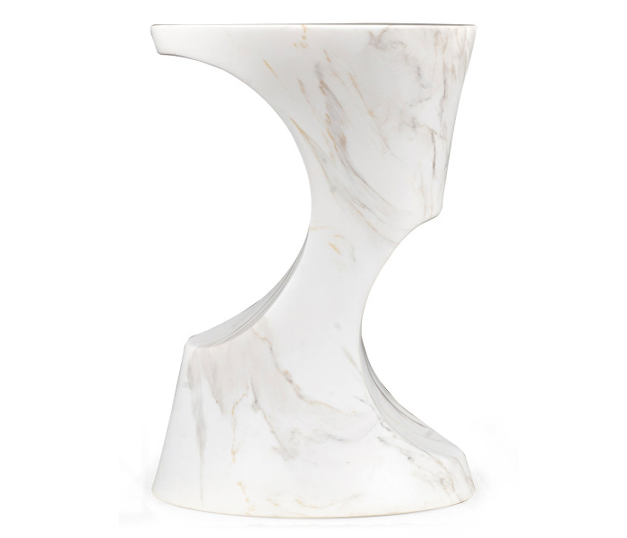 Round Faux White & Grey Marble Cut–Out Lamp Table