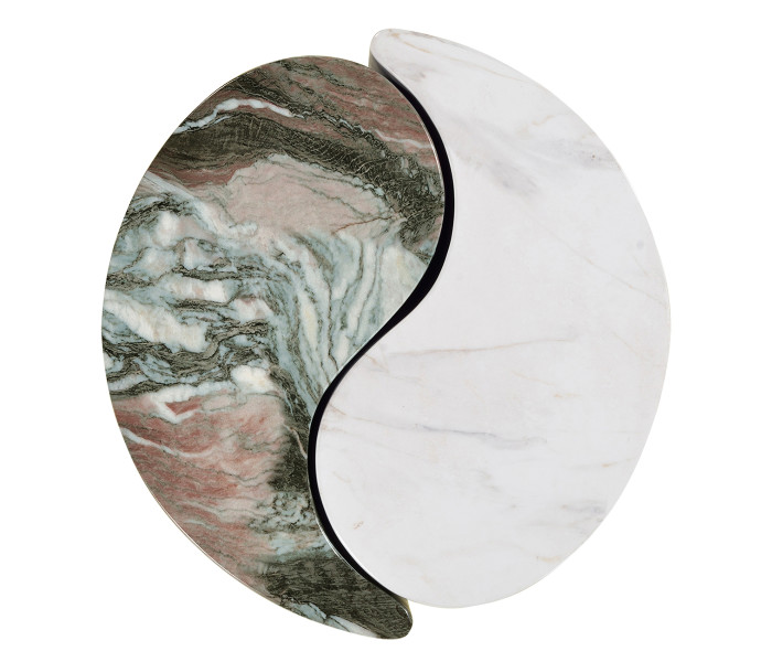 Circular Two–Piece Yin Yang Faux White & Black Marble Drinks Table