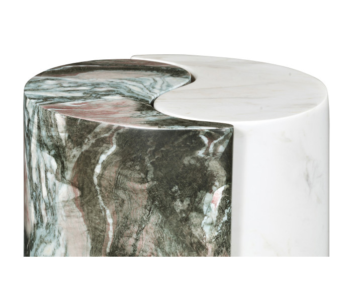 Circular Two–Piece Yin Yang Faux White & Black Marble Drinks Table