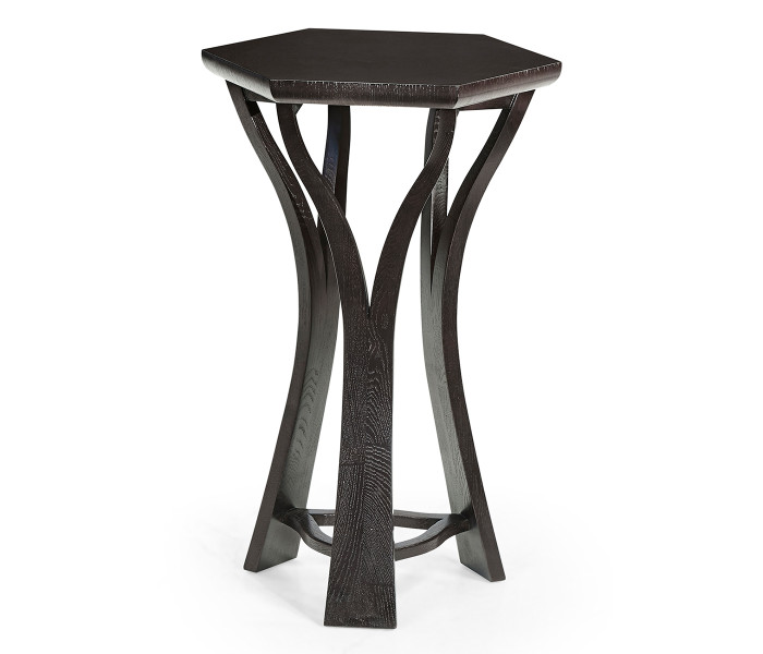 Architectural Hexagonal Black Mocha Oak Oyster Lamp Table