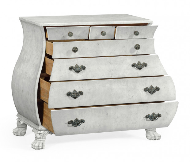 Grey mahogany bombe chest