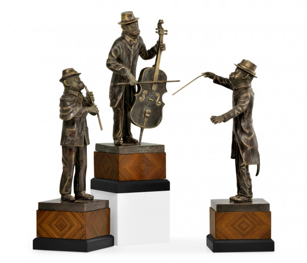Antique Dark Bronze Monkey Orchestra Set
