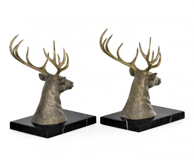 Pair of Light Brass Deer Mounted Bookends
