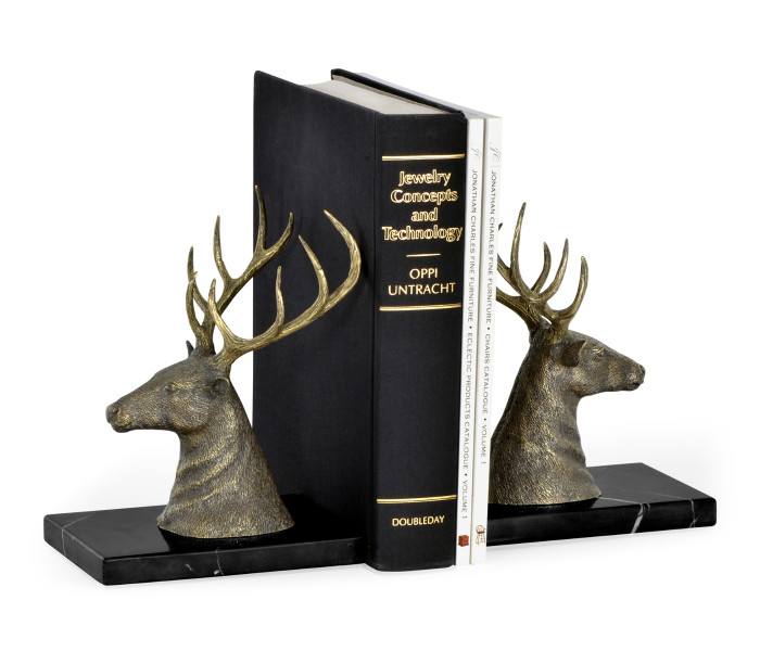 Pair of Light Brass Deer Mounted Bookends