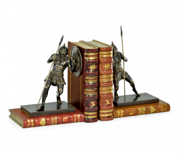 Pair of Antique Dark Bronze Roman Gladiator Bookends