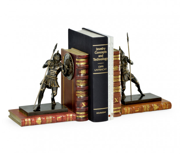 Pair of Antique Dark Bronze Roman Gladiator Bookends