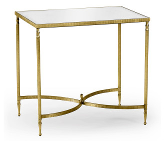 Rectangular Antique Brass End Table with Antique Mirror Top