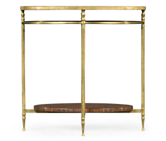 Oval Brass & Dark Santos Lamp Table With Antique Mirror Top