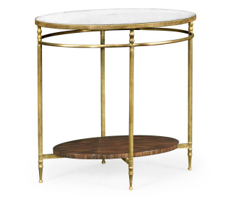 Oval Brass & Dark Santos Lamp Table With Antique Mirror Top