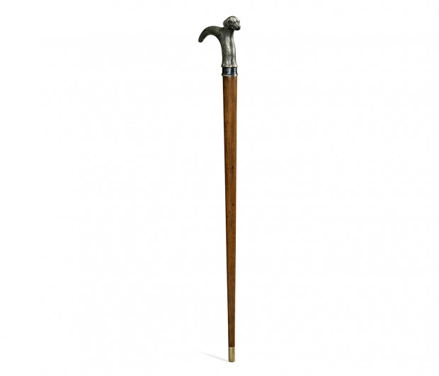 Mahogany Walking Stick with Brass Dog Topper Mahogany Walking Stick with Brass Dog Topper