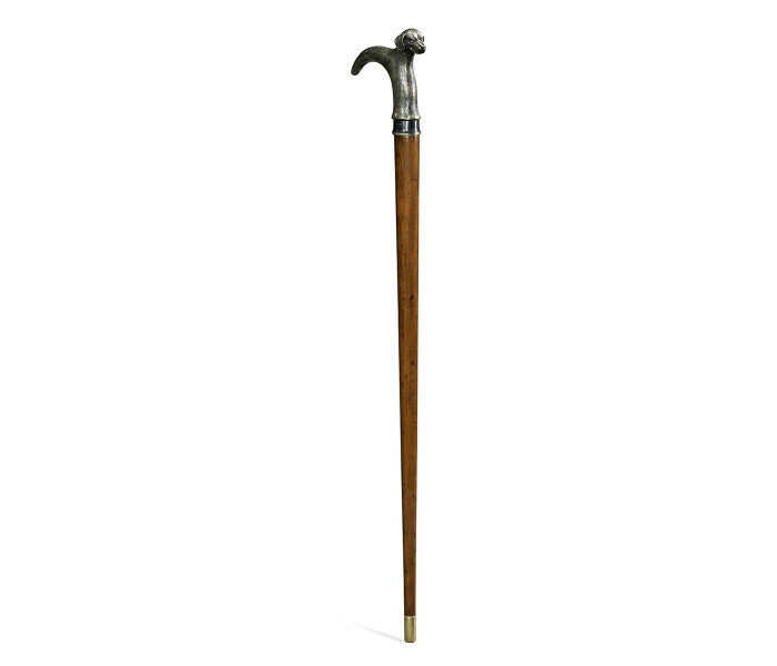 Mahogany Walking Stick with Brass Dog Topper