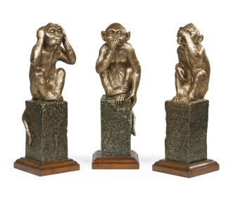 Three Antique Light Brown Brass Wise Monkeys