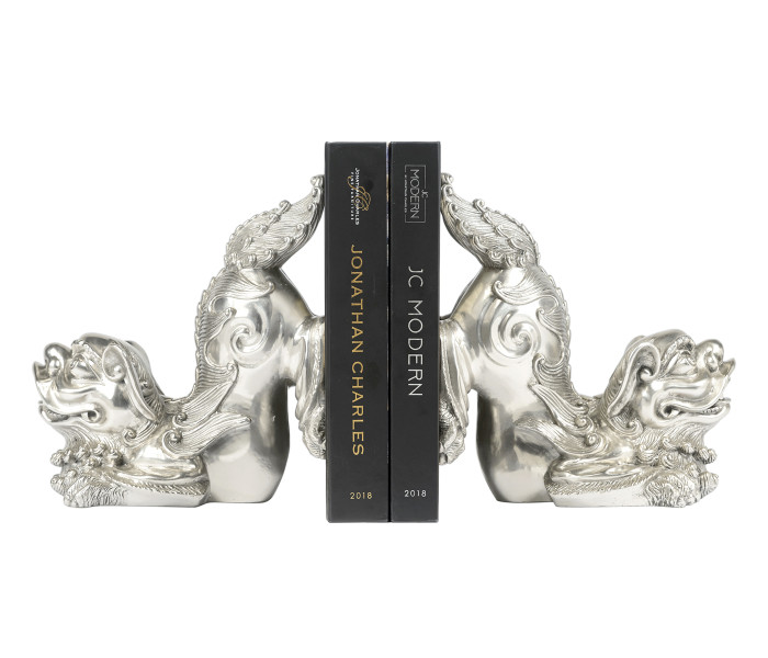 White Stainless Steel Foo Dog Bookends