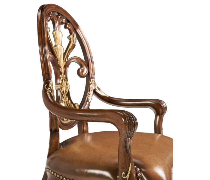 Sheraton Style Burl Walnut Oval Back Arm Chair