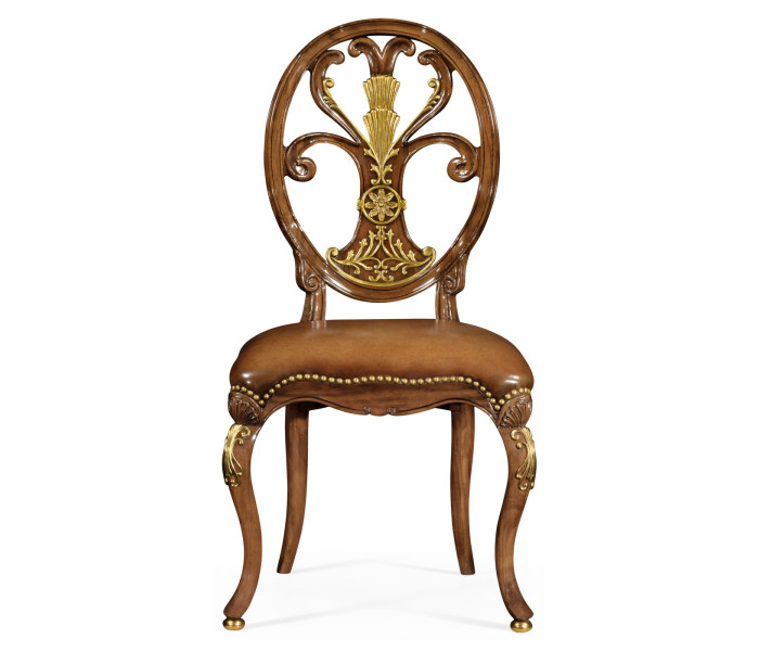 Sheraton Style Burl Walnut Oval Back Side Chair