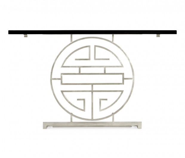 Silver Oriental Medallion Smoky Black Console Table