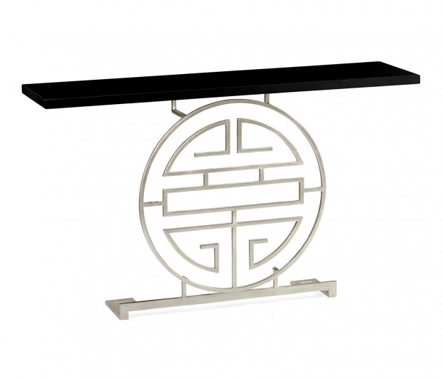 Silver Oriental Medallion Smoky Black Console Table